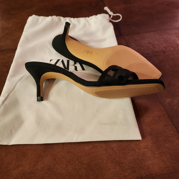 ZARA Black Mesh Heeled Party Sandals Slides 37 NEW 6.5 - Picture 11 of 14